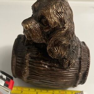 Cast Bronze Cocker Spaniel Dog Barrel Sculpture Bookend.